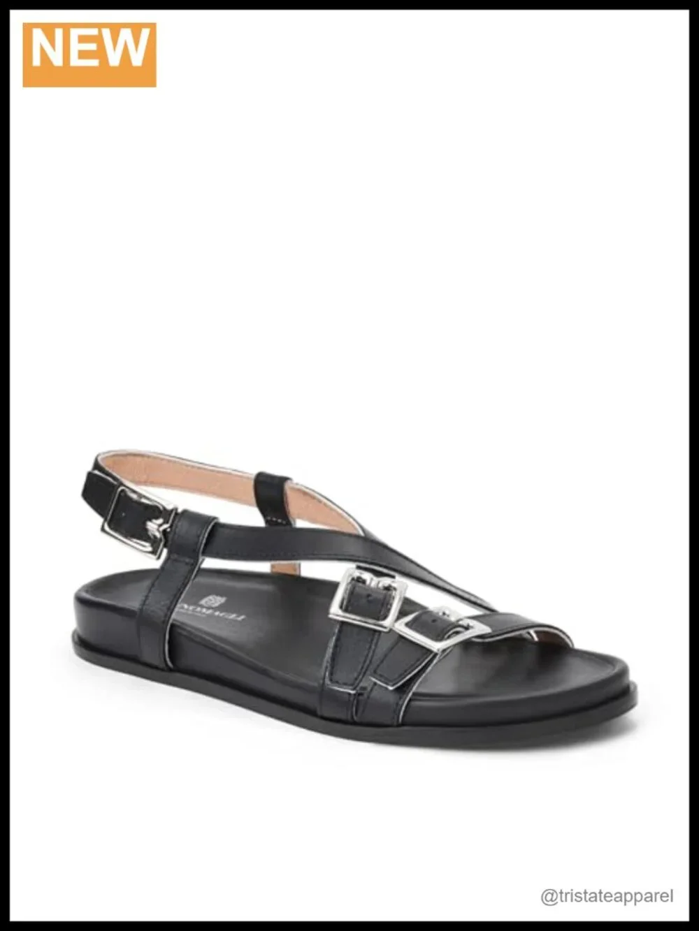 Italian Leather Flat Sandals with Buckle Closure and Open Toe Design